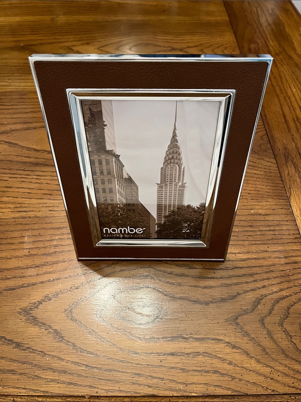 Nambe Novara Brown Leather-Textured Photo Frame, size 4x6